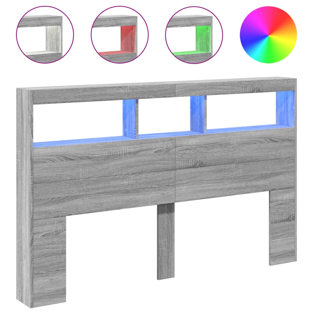 Κεφαλάρι με Αποθηκ. Χώρο & LED Γκρι Sonoma 160x17x102 εκ. - Pakobazaar