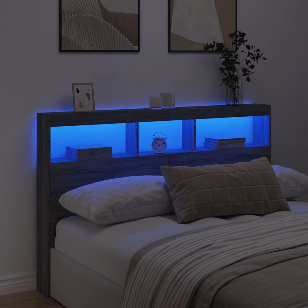 Κεφαλάρι με Αποθηκ. Χώρο & LED Γκρι Sonoma 160x17x102 εκ. - Pakobazaar