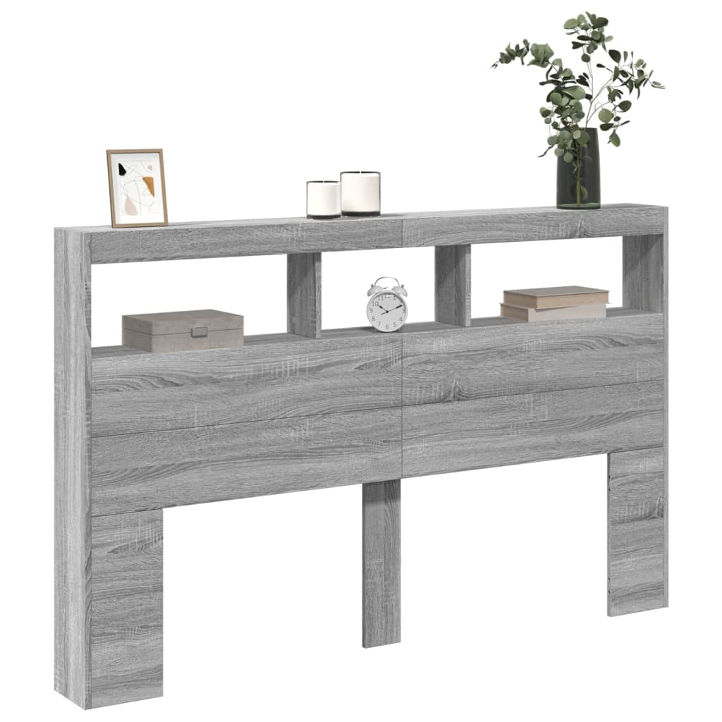 Κεφαλάρι με Αποθηκ. Χώρο & LED Γκρι Sonoma 160x17x102 εκ. - Pakobazaar
