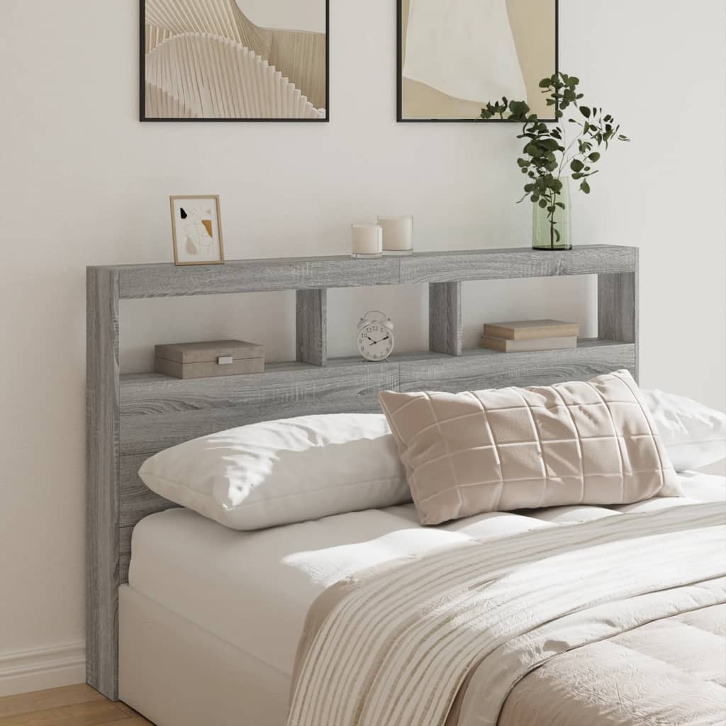 Κεφαλάρι με Αποθηκ. Χώρο & LED Γκρι Sonoma 160x17x102 εκ. - Pakobazaar