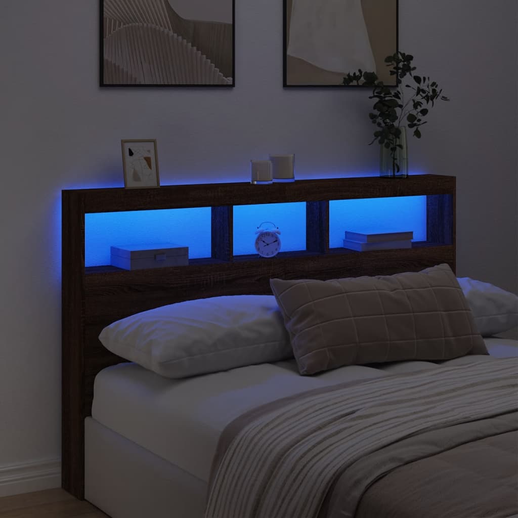 Κεφαλάρι με Αποθηκευτικό Χώρο & LED Καφέ Δρυς 160x17x102 εκ. - Pakobazaar