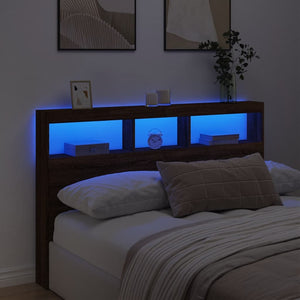 Κεφαλάρι με Αποθηκευτικό Χώρο & LED Καφέ Δρυς 160x17x102 εκ. - Pakobazaar