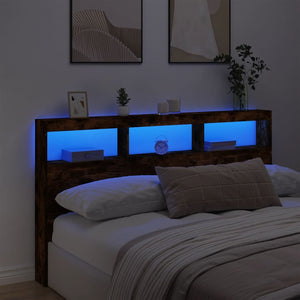 Κεφαλάρι με Αποθηκ. Χώρο & LED Καπνιστή Δρυς 180x17x102 εκ. - Pakobazaar