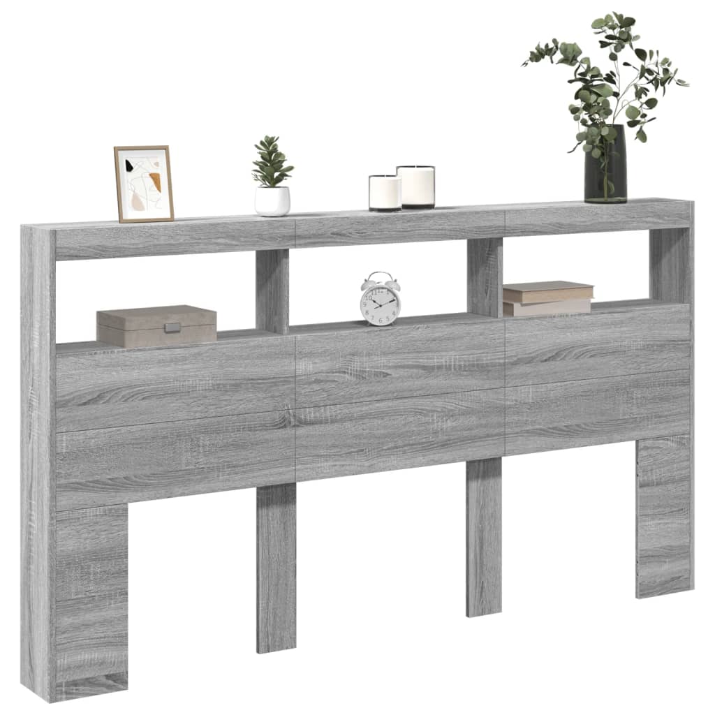 Κεφαλάρι με Αποθηκ. Χώρο & LED Γκρι Sonoma 180x17x102 εκ. - Pakobazaar