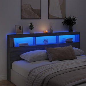 Κεφαλάρι με Αποθηκ. Χώρο & LED Γκρι Sonoma 200x17x102 εκ. - Pakobazaar