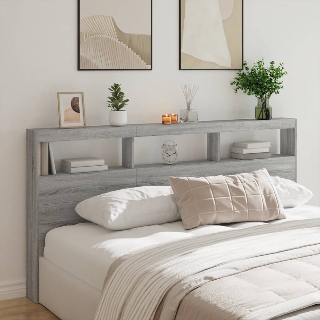 Κεφαλάρι με Αποθηκ. Χώρο & LED Γκρι Sonoma 200x17x102 εκ. - Pakobazaar