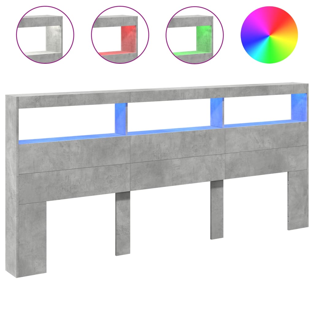 Κεφαλάρι με Αποθηκ. Χώρο & LED Γκρι Σκυρ. 220x17x102 εκ. - Pakobazaar
