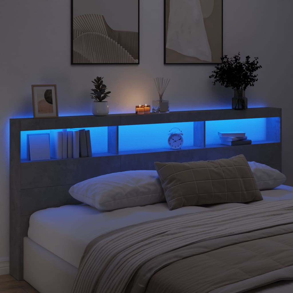 Κεφαλάρι με Αποθηκ. Χώρο & LED Γκρι Σκυρ. 220x17x102 εκ. - Pakobazaar