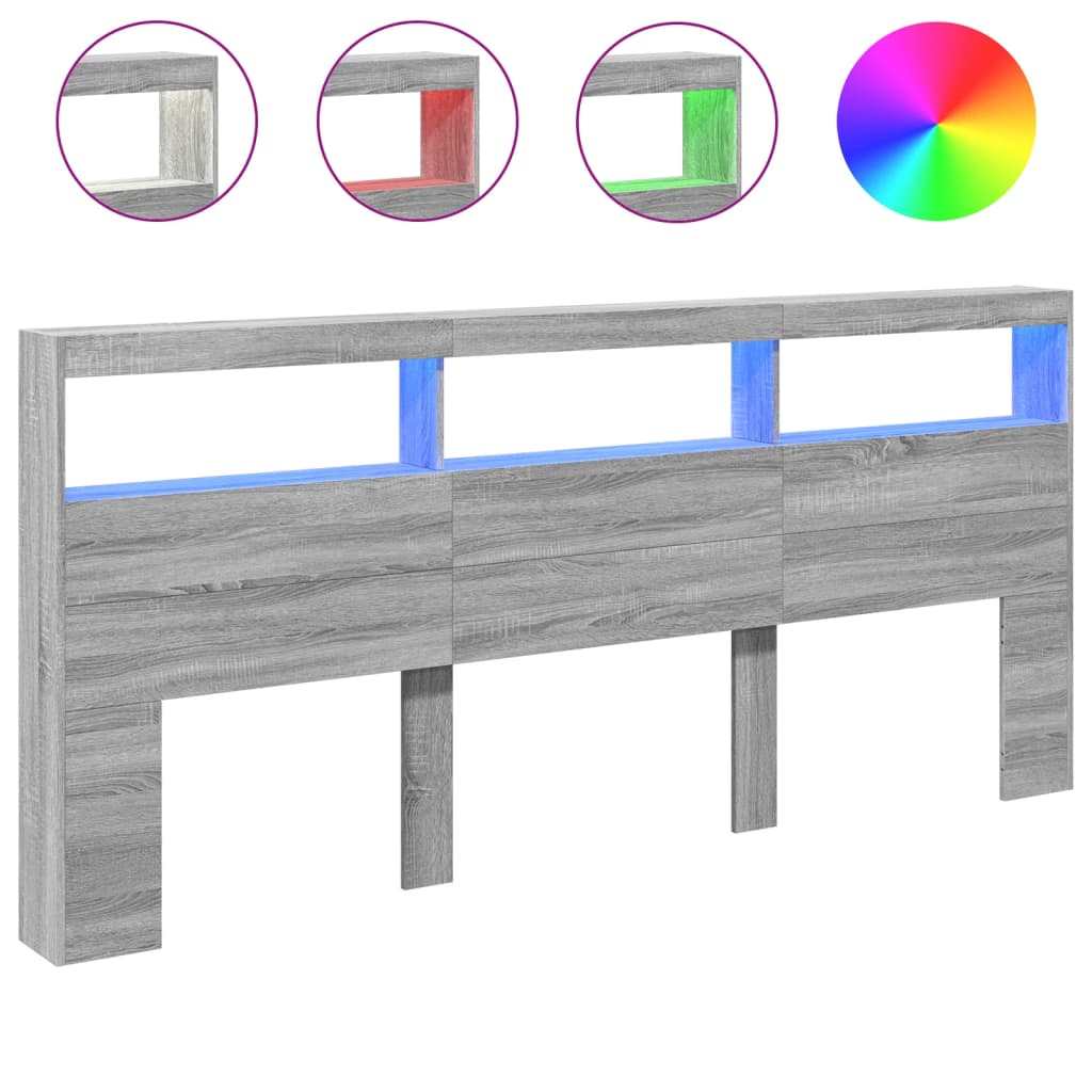 Κεφαλάρι με Αποθηκ. Χώρο & LED Γκρι Sonoma 220x17x102 εκ. - Pakobazaar