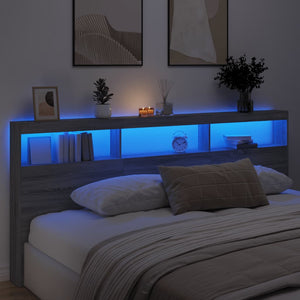 Κεφαλάρι με Αποθηκ. Χώρο & LED Γκρι Sonoma 220x17x102 εκ. - Pakobazaar