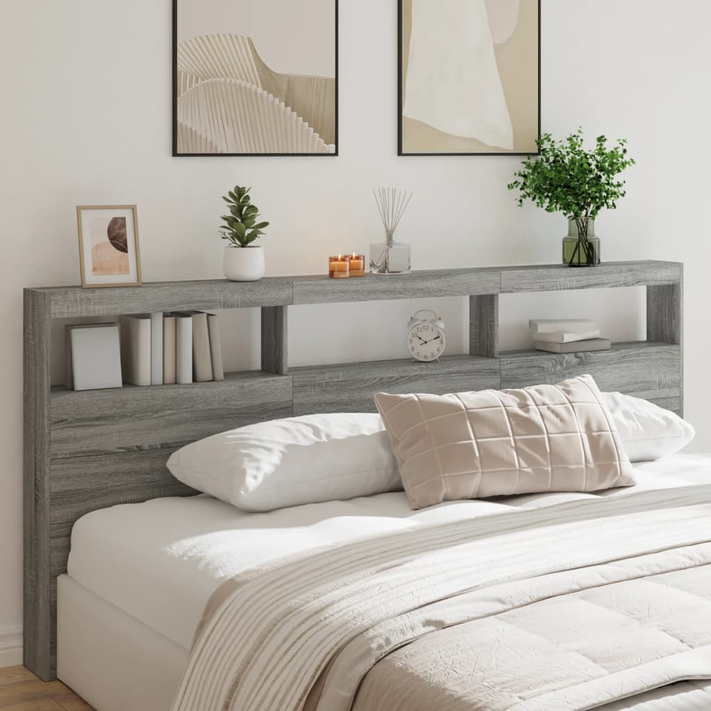 Κεφαλάρι με Αποθηκ. Χώρο & LED Γκρι Sonoma 220x17x102 εκ. - Pakobazaar