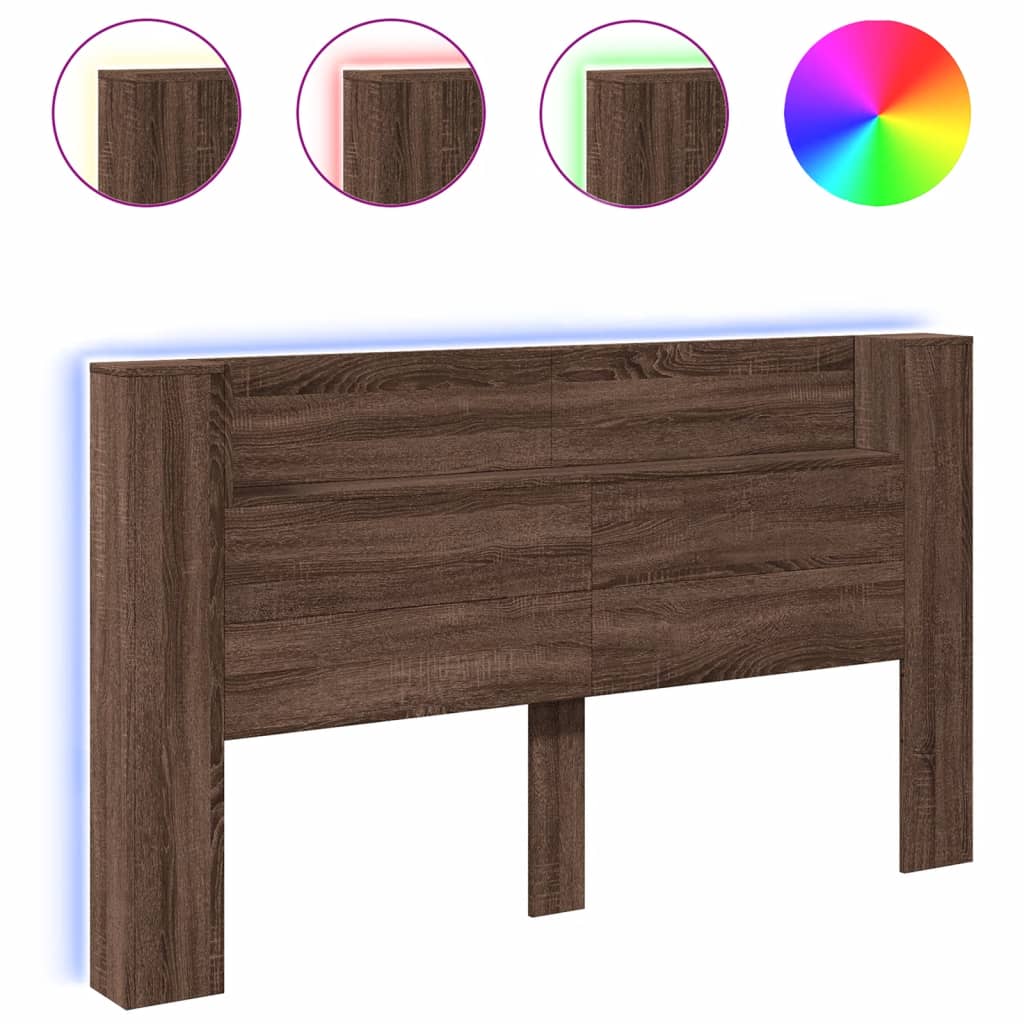 Κεφαλάρι με Αποθηκ. Χώρο & LED Καφέ Δρυς 180x16,5x103,5 εκ.