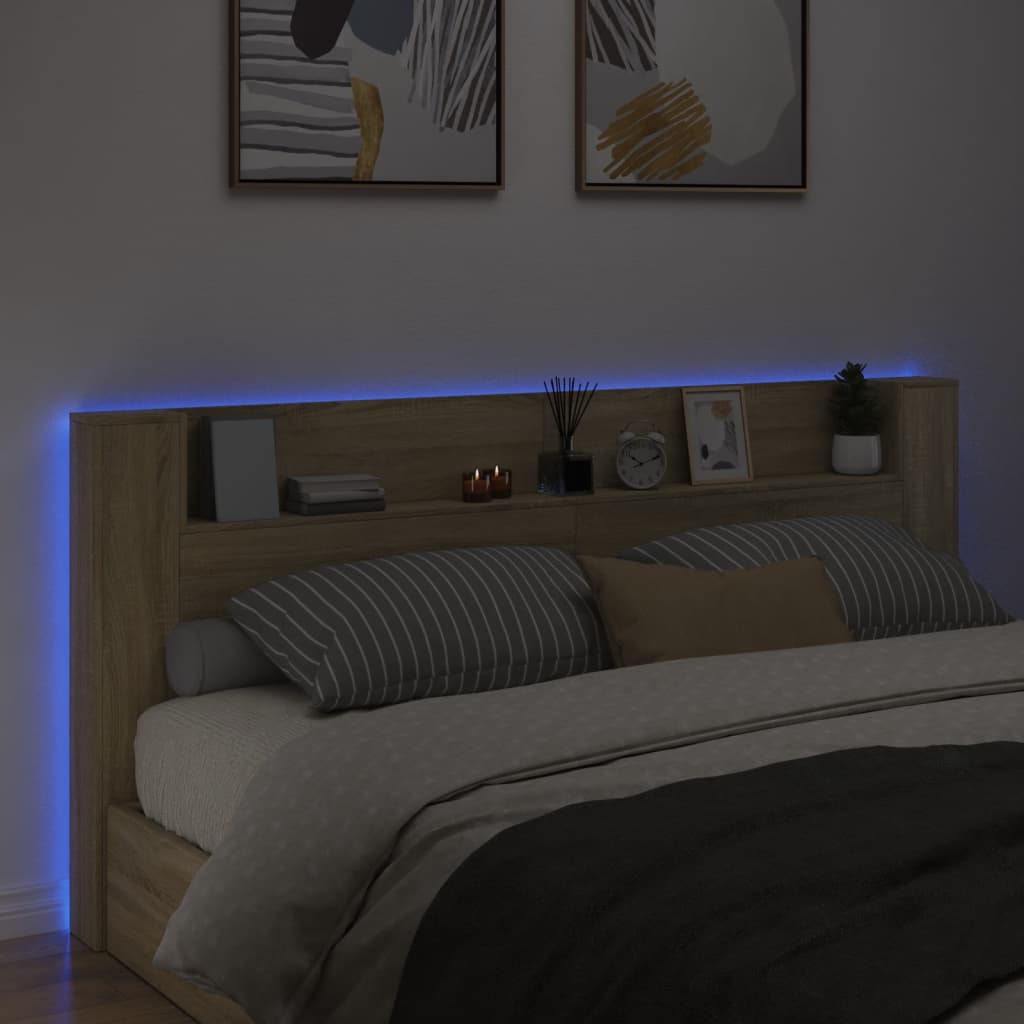 Κεφαλάρι με Αποθηκ. Χώρο & LED Sonoma Δρυς 220x16,5x103,5 εκ. - Pakobazaar