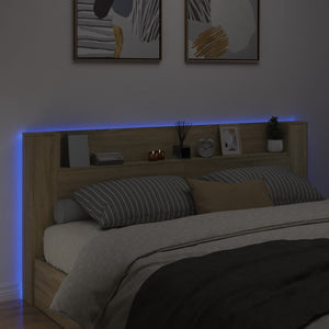 Κεφαλάρι με Αποθηκ. Χώρο & LED Sonoma Δρυς 220x16,5x103,5 εκ. - Pakobazaar