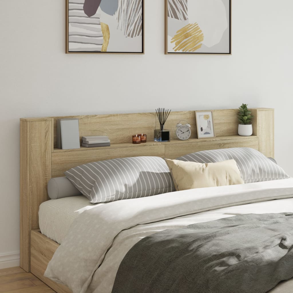 Κεφαλάρι με Αποθηκ. Χώρο & LED Sonoma Δρυς 220x16,5x103,5 εκ. - Pakobazaar