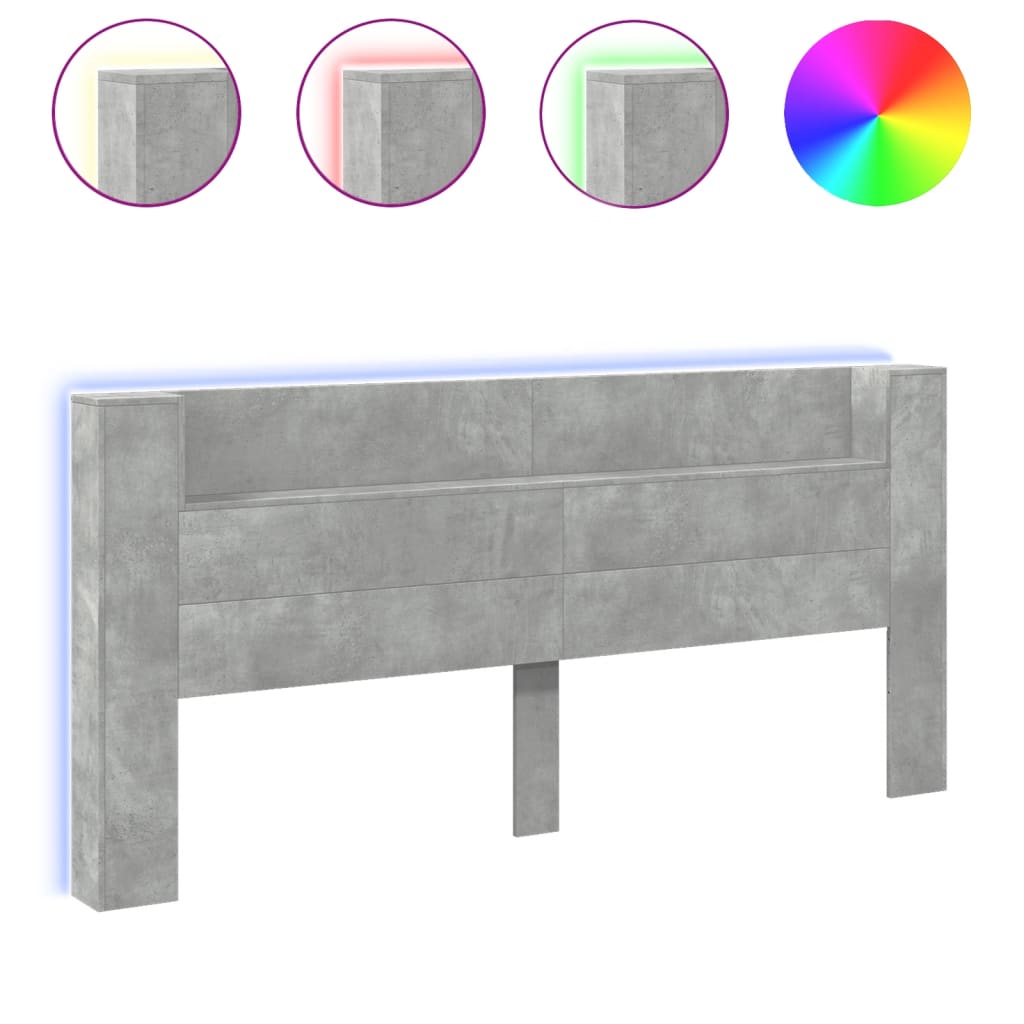 Κεφαλάρι με Αποθηκ. Χώρο & LED Γκρι Σκυρ. 220x16,5x103,5 εκ. - Pakobazaar
