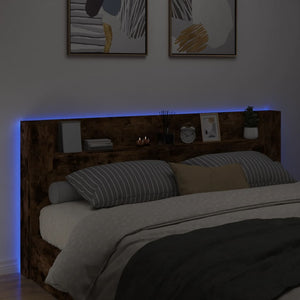 Κεφαλάρι με Αποθηκ. Χώρο & LED Καπνιστή Δρυς 220x16,5x103,5 εκ. - Pakobazaar