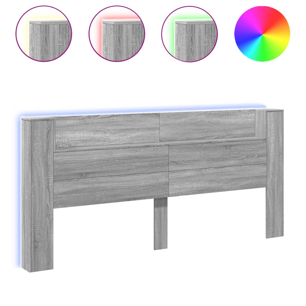 Κεφαλάρι με Αποθηκ. Χώρο & LED Γκρι Sonoma 220x16,5x103,5 εκ. - Pakobazaar
