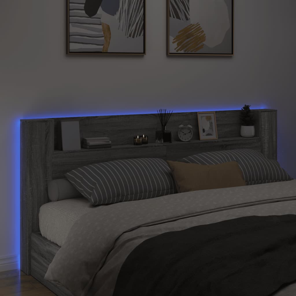 Κεφαλάρι με Αποθηκ. Χώρο & LED Γκρι Sonoma 220x16,5x103,5 εκ. - Pakobazaar