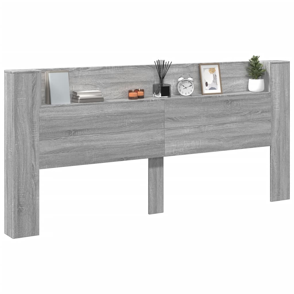 Κεφαλάρι με Αποθηκ. Χώρο & LED Γκρι Sonoma 220x16,5x103,5 εκ. - Pakobazaar