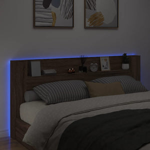 Κεφαλάρι με Αποθηκ. Χώρο & LED Καφέ Δρυς 220x16,5x103,5 εκ. - Pakobazaar