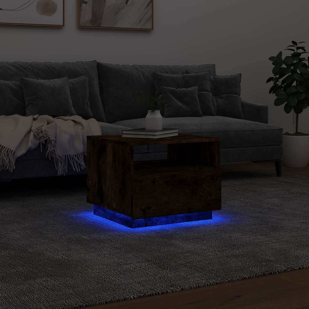 Τραπεζάκι Σαλονιού με Φώτα LED Καπνιστή Δρυς 50x49x40 εκ. - Pakobazaar