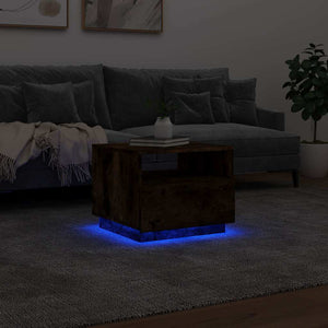 Τραπεζάκι Σαλονιού με Φώτα LED Καπνιστή Δρυς 50x49x40 εκ. - Pakobazaar