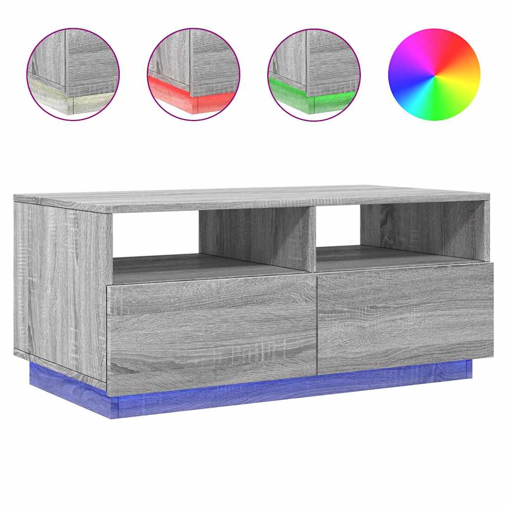 Τραπεζάκι Σαλονιού με Φώτα LED Γκρι Sonoma 90x49x40 εκ. - Pakobazaar