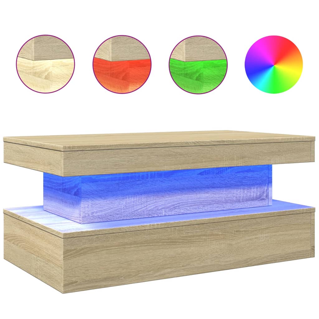 Τραπεζάκι Σαλονιού με LED Sonoma Δρυς 90 x 50 x 40 εκ. - Pakobazaar