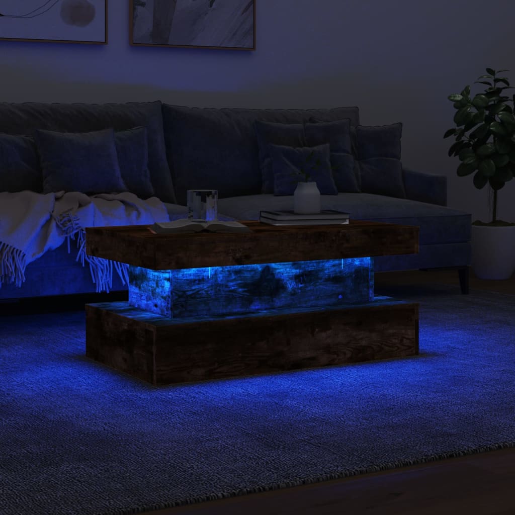Τραπεζάκι Σαλονιού με LED Καπνιστή Δρυς 90 x 50 x 40 εκ. - Pakobazaar