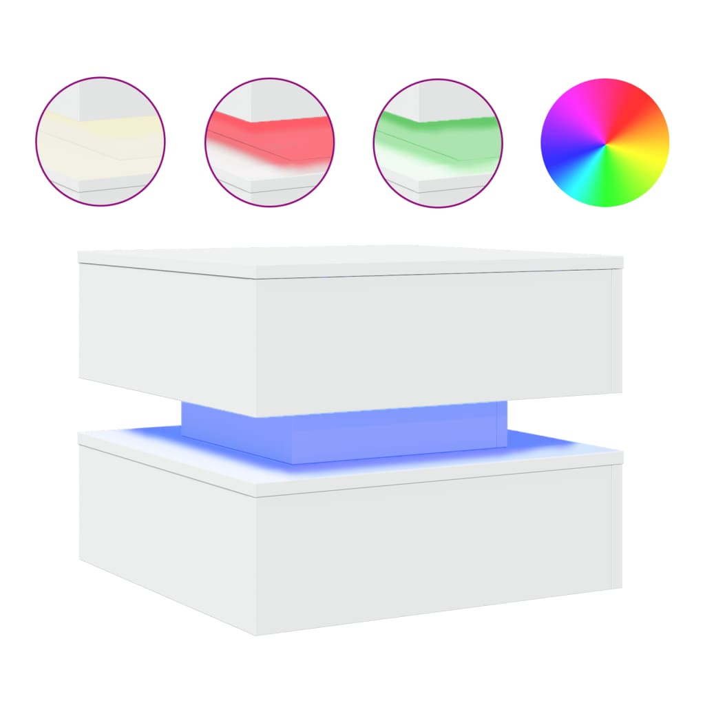 Τραπεζάκι Σαλονιού με LED Λευκό 50 x 50 x 40 εκ. - Pakobazaar