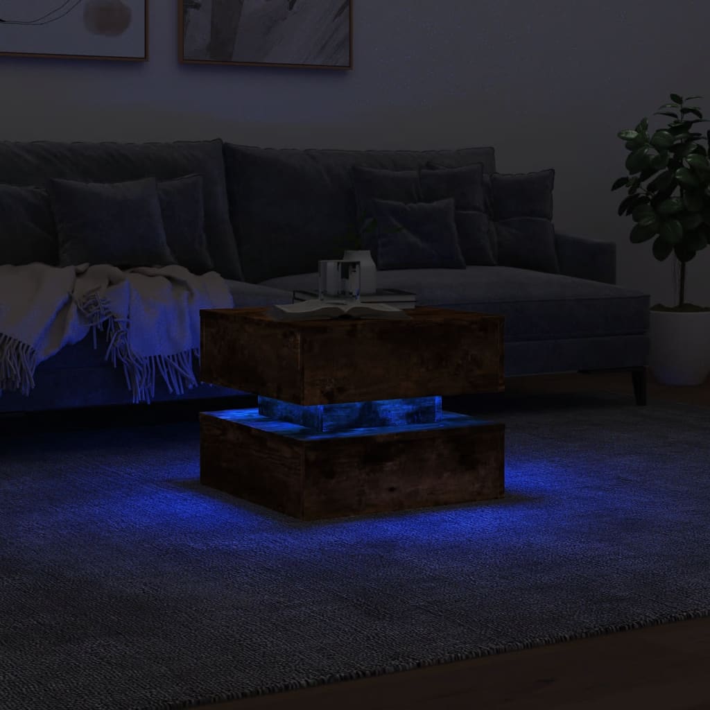 Τραπεζάκι Σαλονιού με LED Καπνιστή δρυς 50x50x40 εκ. - Pakobazaar