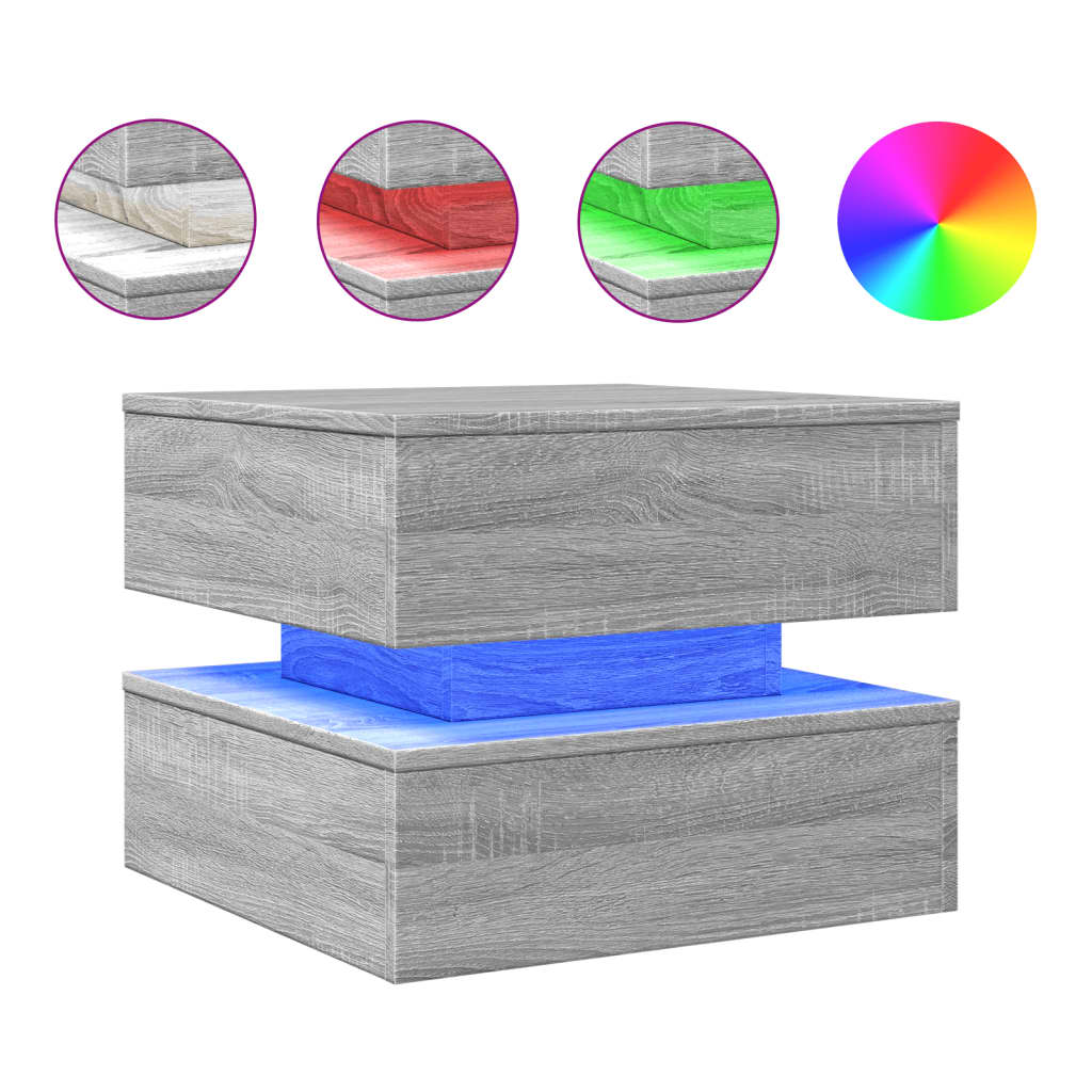 Τραπεζάκι Σαλονιού με LED Γκρι Sonoma 50 x 50 x 40 εκ. - Pakobazaar