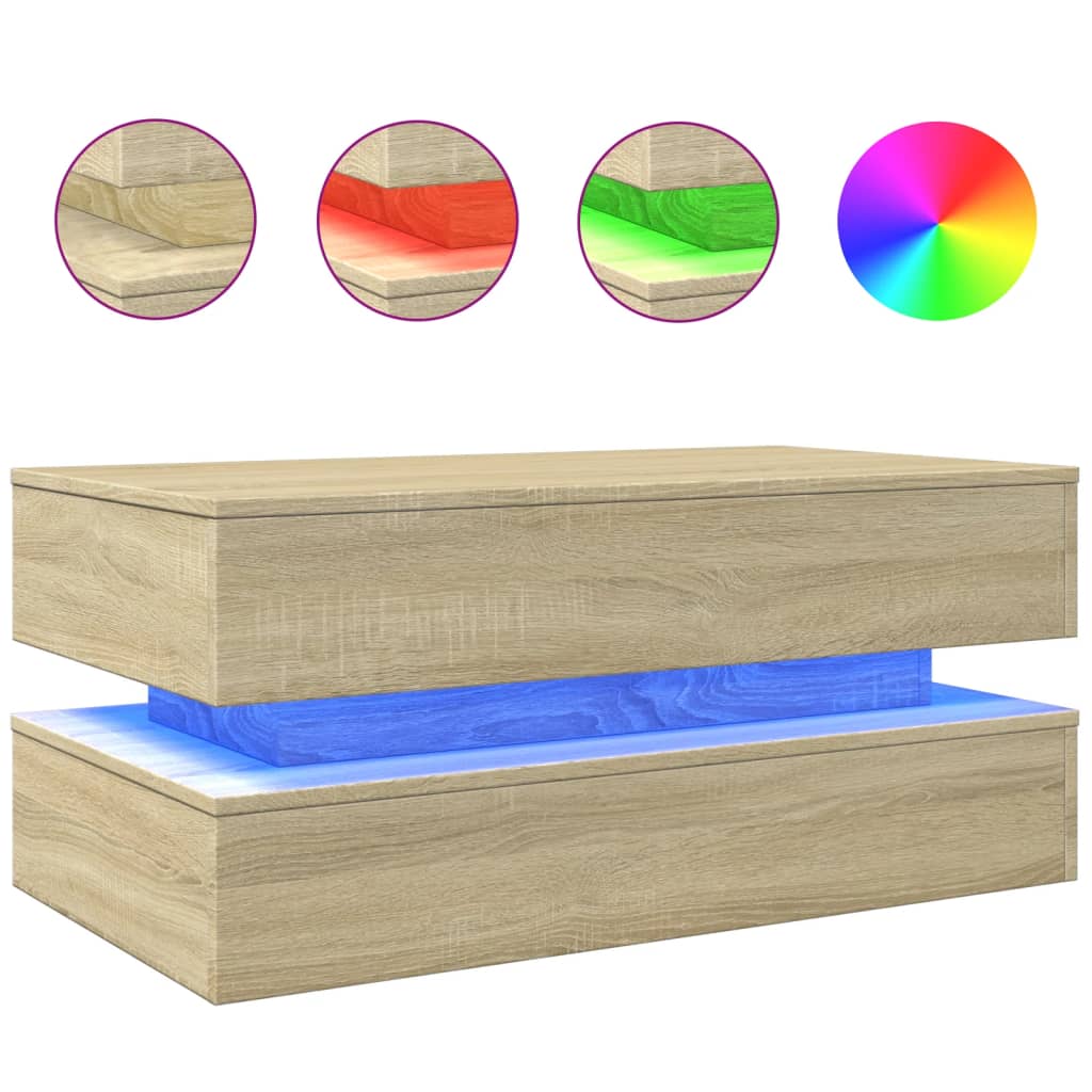 Τραπεζάκι Σαλονιού με LED Sonoma Δρυς 90 x 50 x 40 εκ. - Pakobazaar