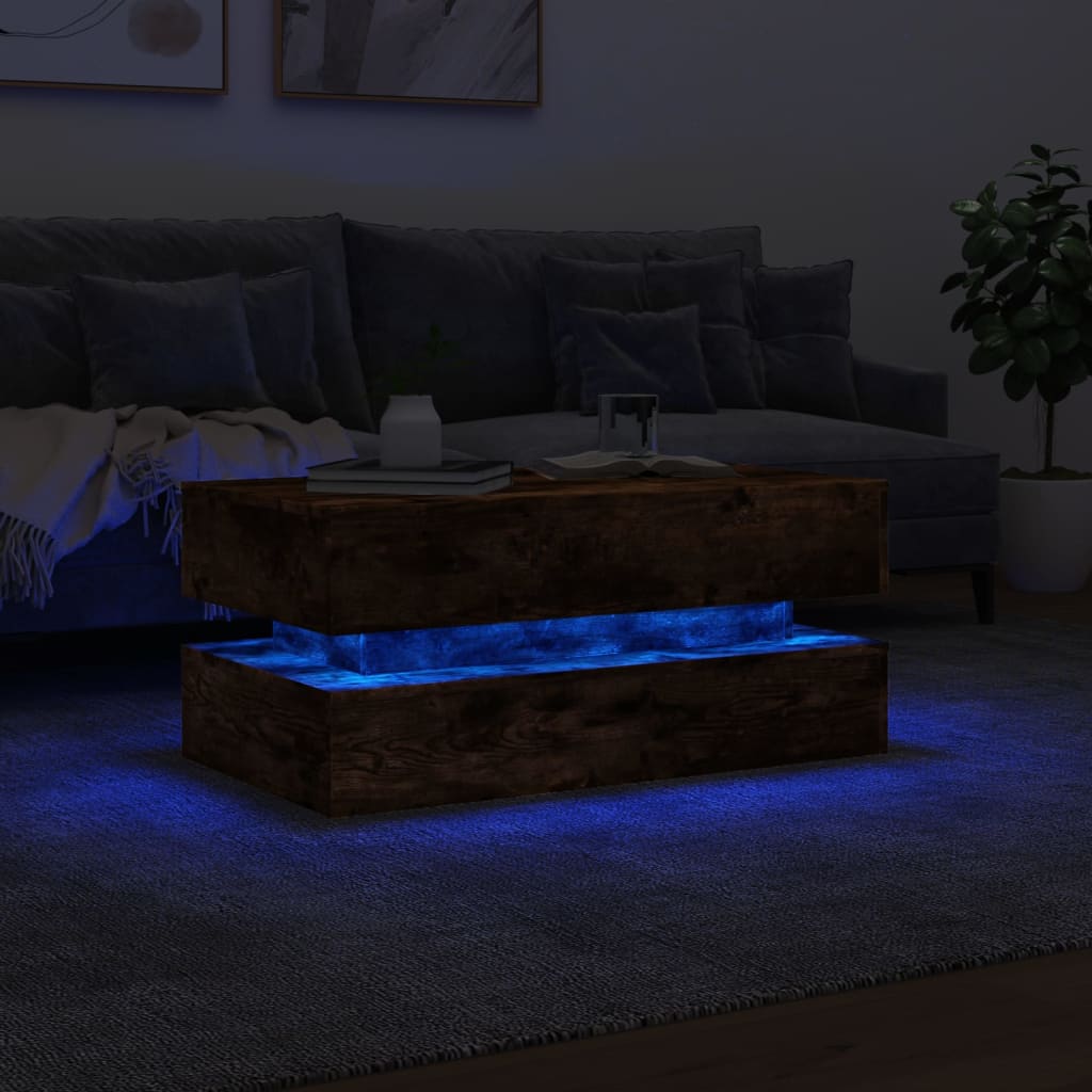 Τραπεζάκι Σαλονιού με LED Καπνιστή Δρυς 90 x 50 x 40 εκ. - Pakobazaar