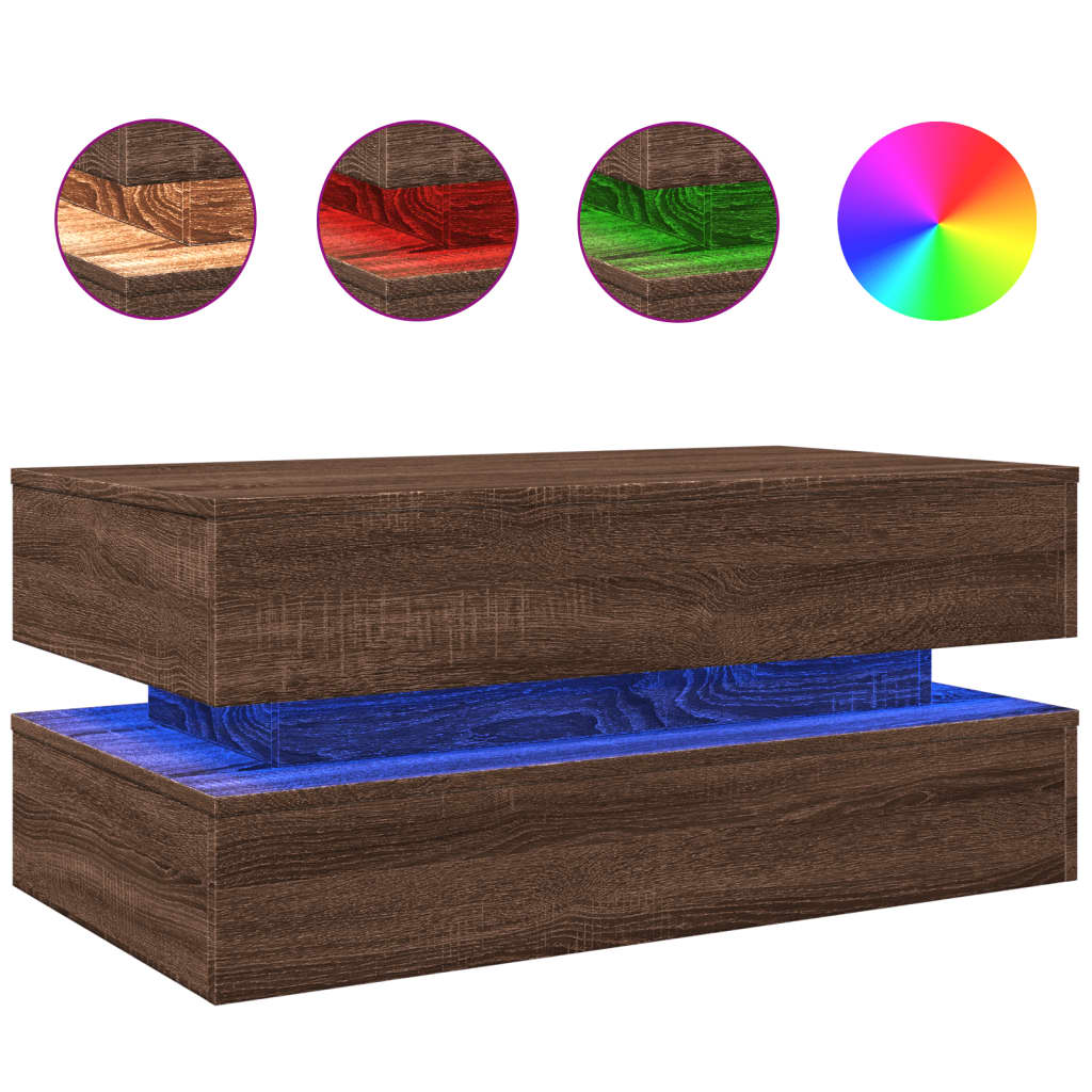 Τραπεζάκι Σαλονιού με LED Καφέ Δρυς 90 x 50 x 40 εκ. - Pakobazaar