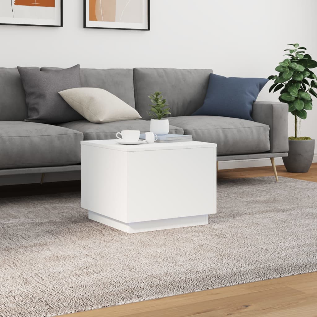 Τραπεζάκι Σαλονιού με LED Λευκό 50 x 50 x 40 εκ. - Pakobazaar