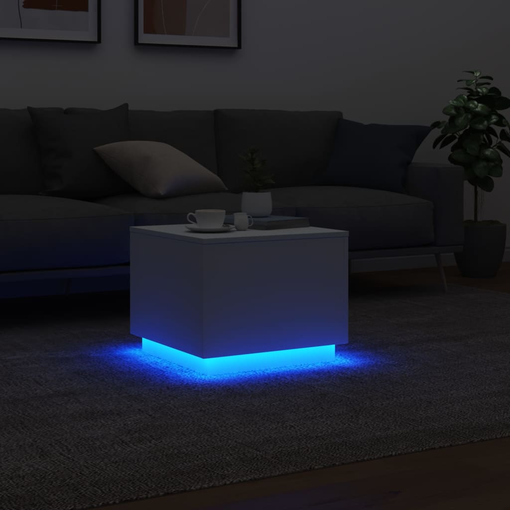 Τραπεζάκι Σαλονιού με LED Λευκό 50 x 50 x 40 εκ. - Pakobazaar