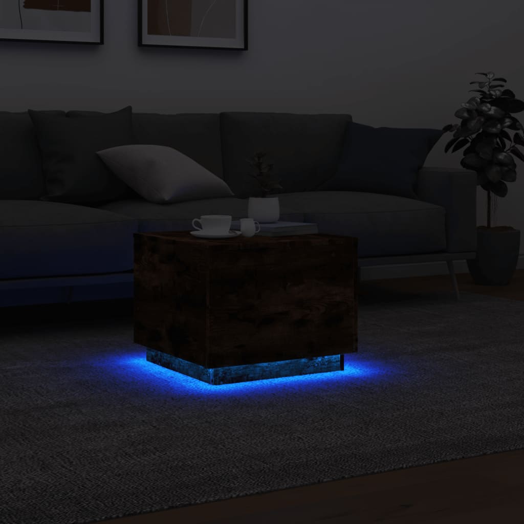 Τραπεζάκι Σαλονιού με LED Καπνιστή δρυς 50x50x40 εκ. - Pakobazaar