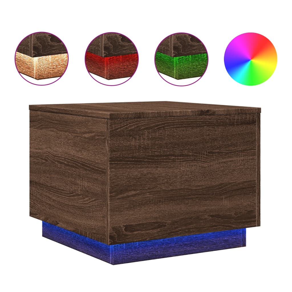 Τραπεζάκι Σαλονιού με LED Καφέ Δρυς 50 x 50 x 40 εκ. - Pakobazaar
