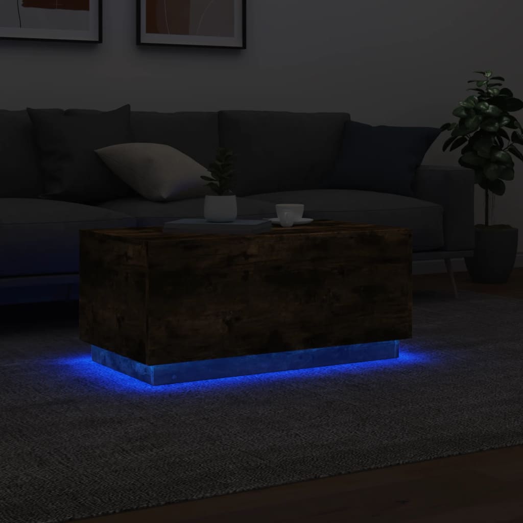 Τραπεζάκι Σαλονιού με LED Καπνιστή Δρυς 90 x 50 x 40 εκ. - Pakobazaar