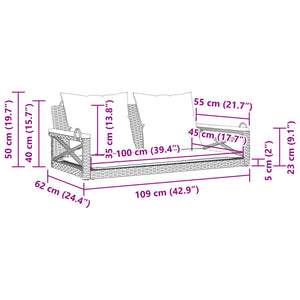 Παγκάκι Κουνιστό Γκρι 109x62x40εκ. Συνθετικό Ρατάν με Μαξιλάρια - Pakobazaar