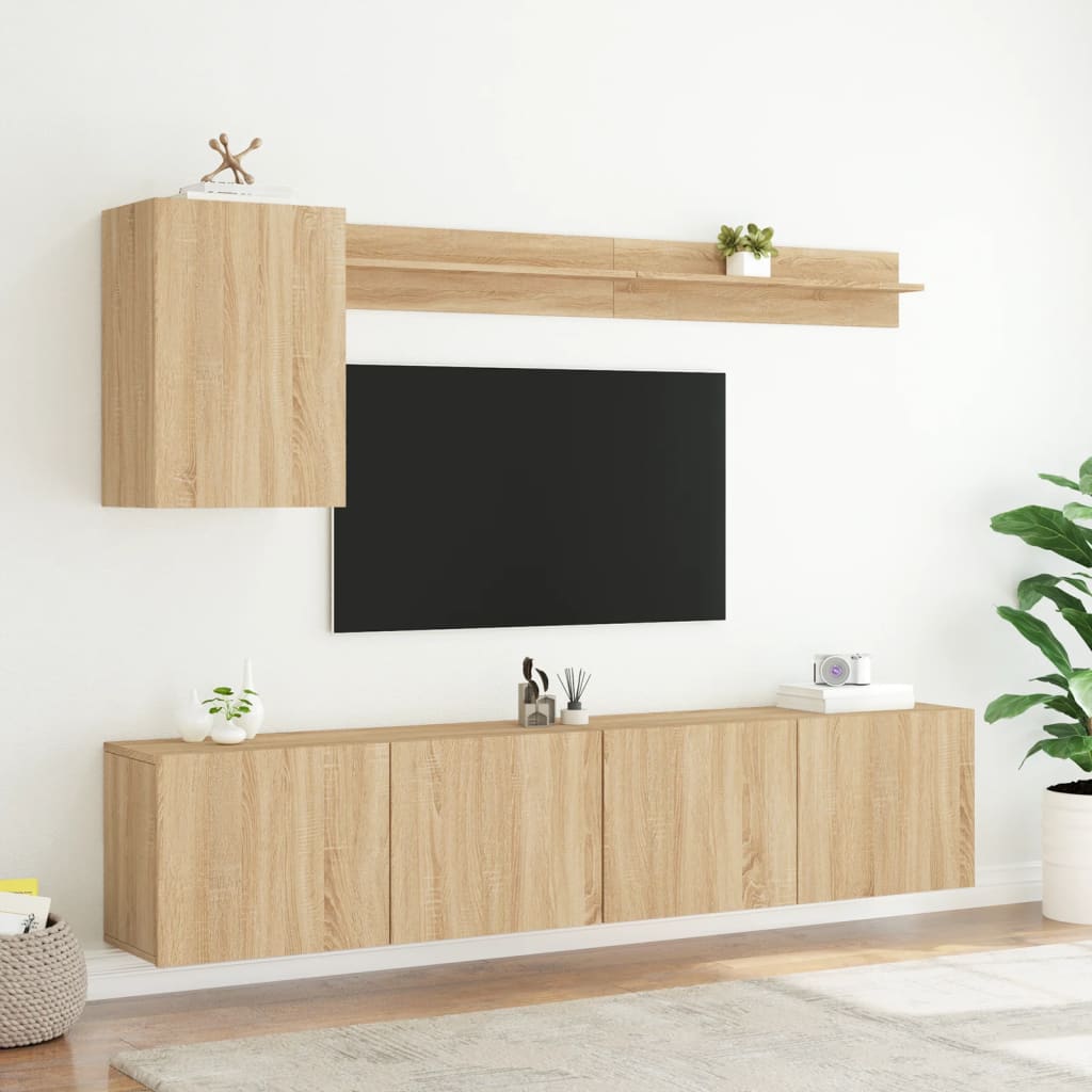 Έπιπλα Τηλεόρασης Τοίχου 5 τεμ. Sonoma Δρυς από Επεξ. Ξύλο - Pakobazaar
