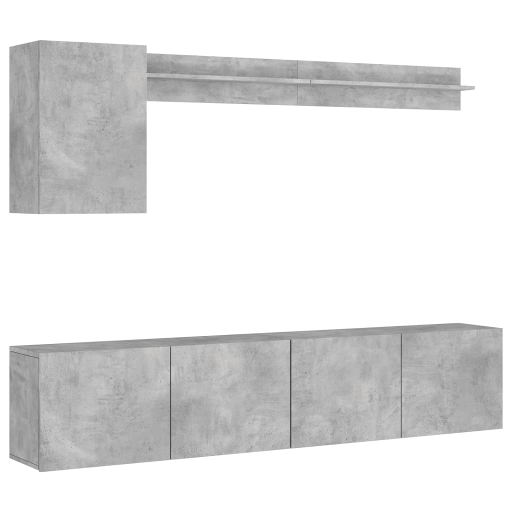 Έπιπλα Τηλεόρασης Τοίχου 5 τεμ. Γκρι Σκυροδέματος Επεξ. Ξύλο