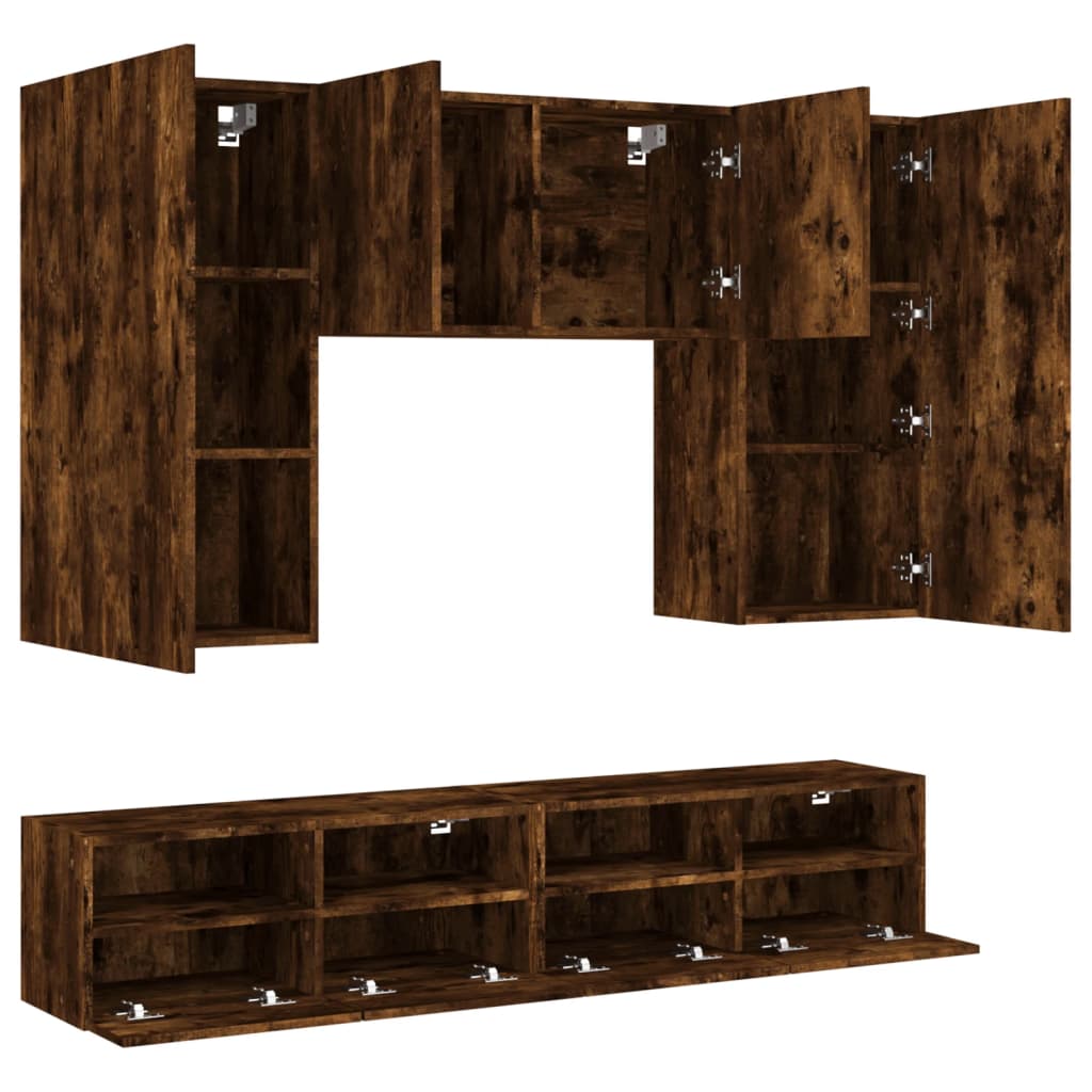 Έπιπλα Τηλεόρασης Τοίχου 5 τεμ. Καπνιστή Δρυς από Επεξ. Ξύλο