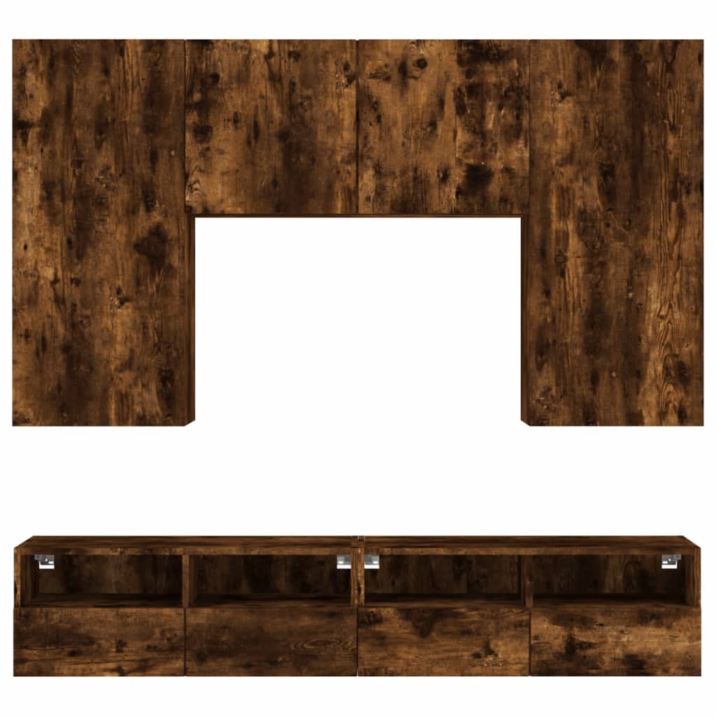 Έπιπλα Τηλεόρασης Τοίχου 5 τεμ. Καπνιστή Δρυς από Επεξ. Ξύλο