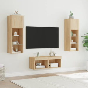 Ντουλάπια Τηλεόρασης Τοίχου 4 Τεμ. με Φώτα LED Sonoma Δρυς