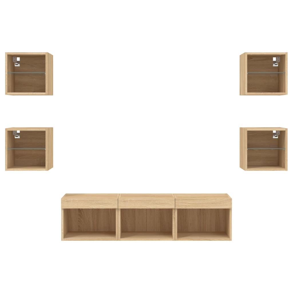 Έπιπλα Τοίχου Τηλεόρασης 7 τεμ LED Sonoma Δρυς από Επεξ. Ξύλο