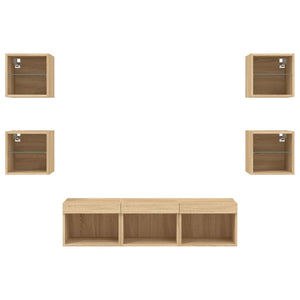 Έπιπλα Τοίχου Τηλεόρασης 7 τεμ LED Sonoma Δρυς από Επεξ. Ξύλο