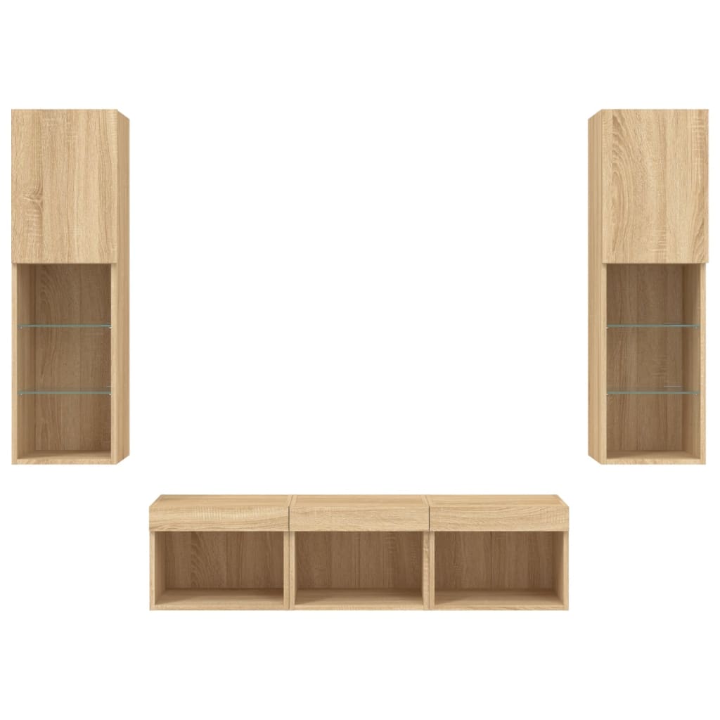 Έπιπλα Τοίχου Τηλεόρασης 5 τεμ. LED Sonoma Δρυς από Επεξ. Ξύλο